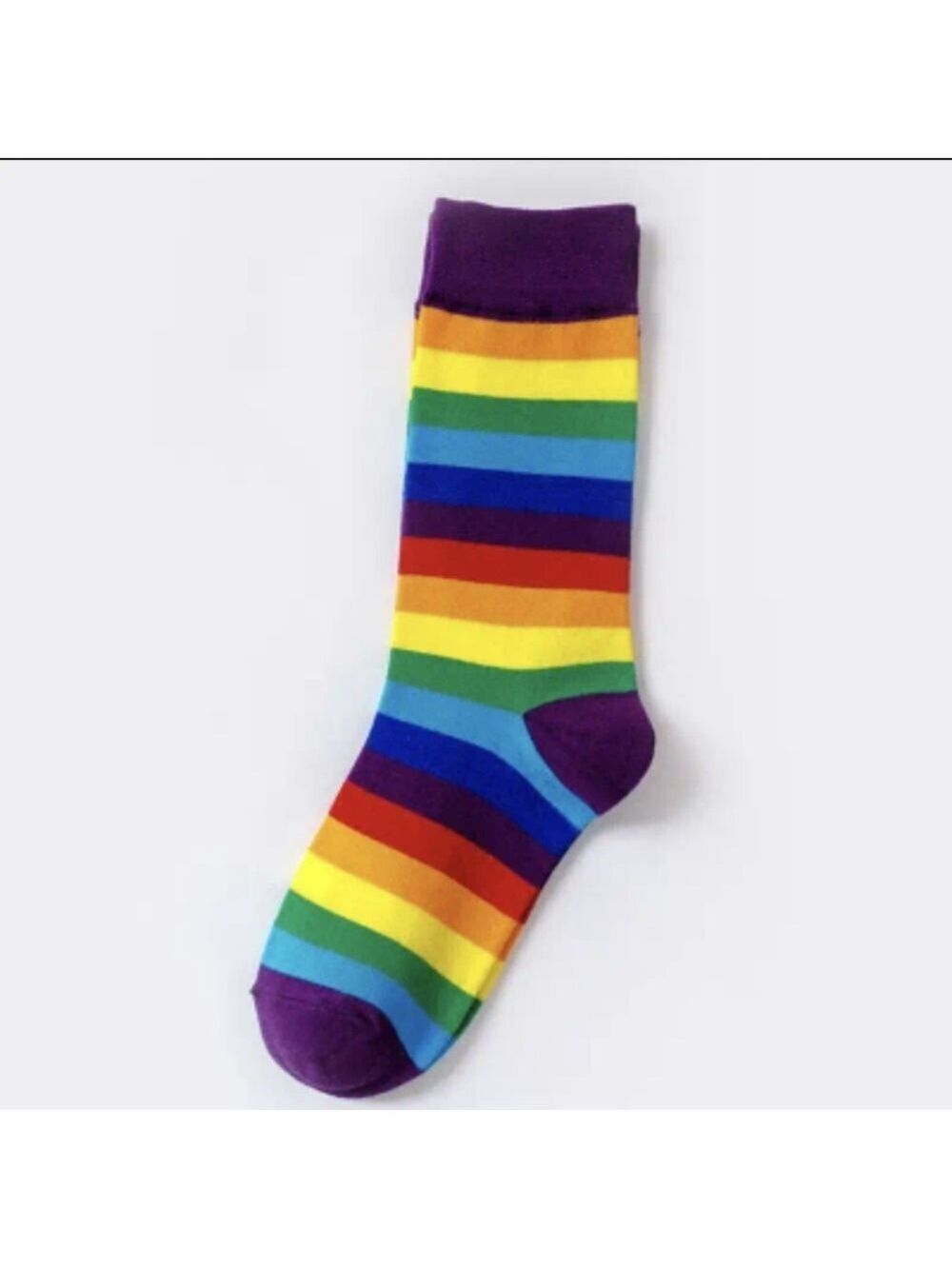 COTTON Socks! In royal purple + vivid rainbow stripes